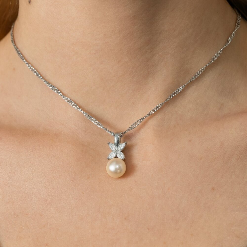 925 Silver Pearl Pendant‎ Necklace